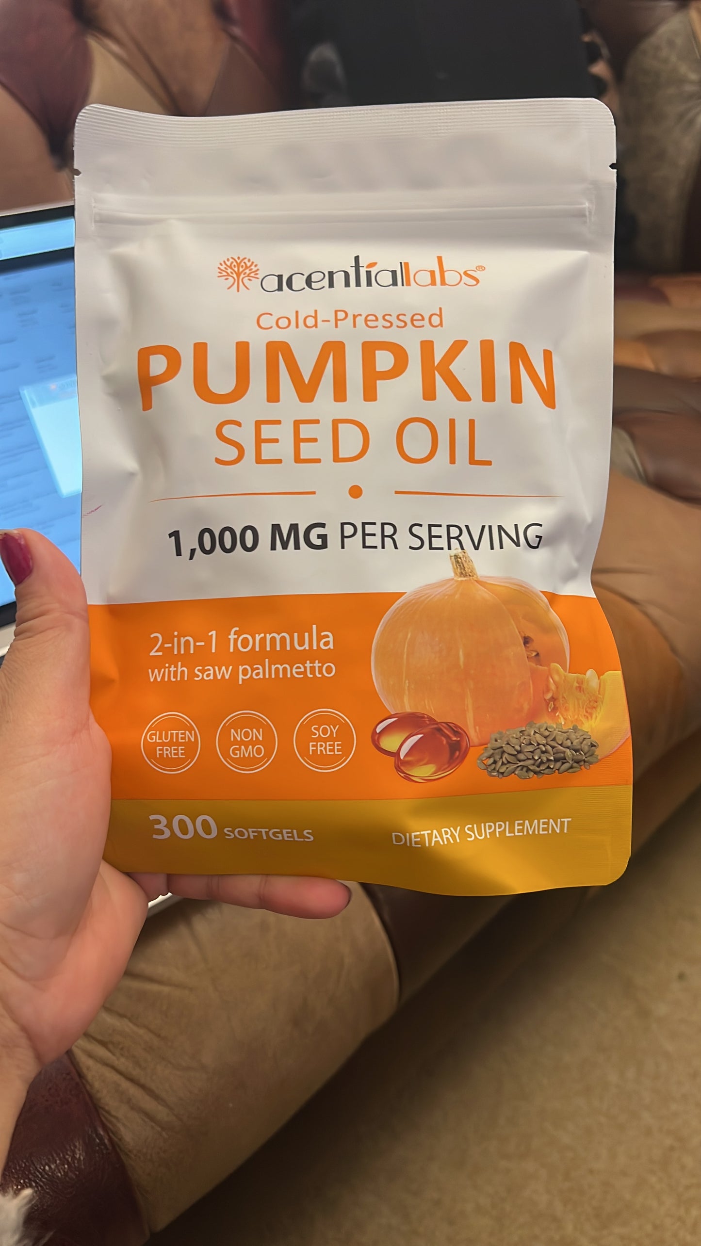 Cold-Pressed Pumpkin Seed Oil 1000mg with Saw Palmetto