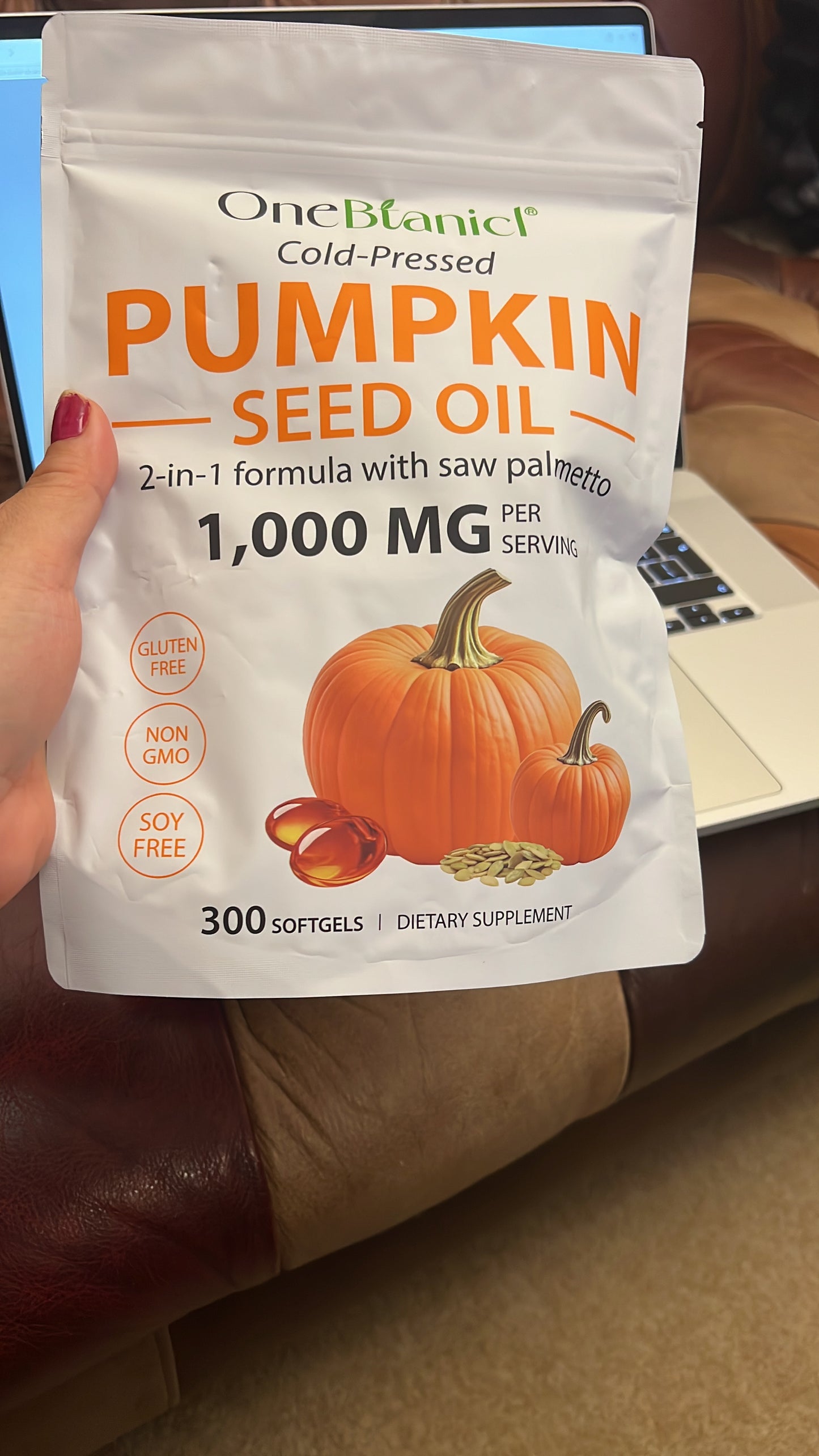 Cold-Pressed Pumpkin Seed Oil with Saw Palmetto – 1,000mg | 300 Softgels