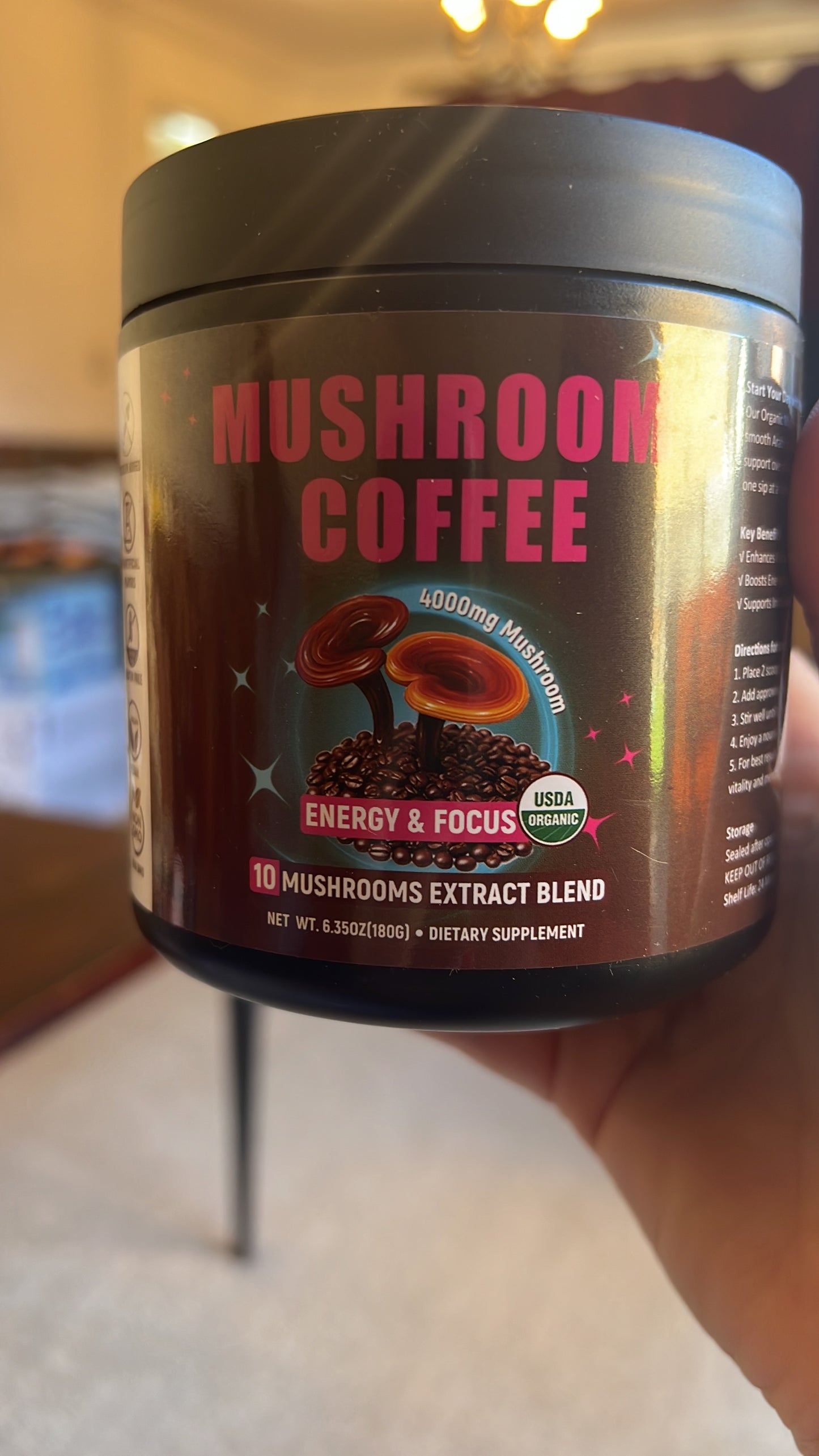 Organic Mushroom Coffee 4000mg | 10 Mushroom Extract Blend | Energy & Focus