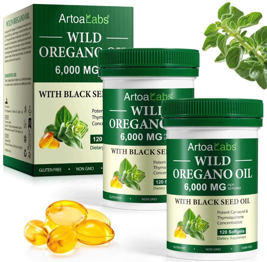 Wild Oregano Oil 6,000mg with Black Seed Oil – 120 Softgels