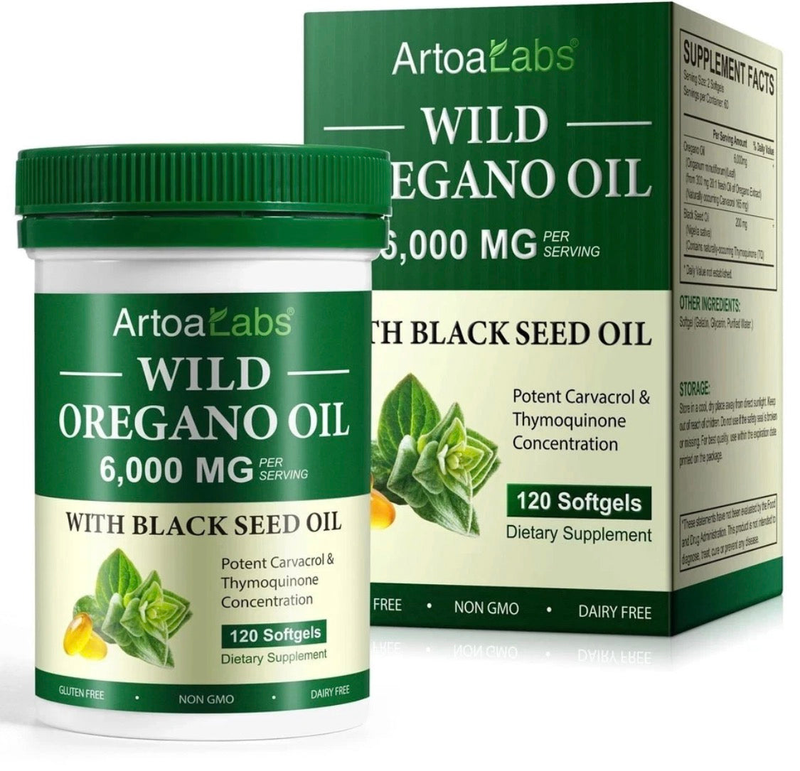 Wild Oregano Oil 6,000mg with Black Seed Oil – 120 Softgels