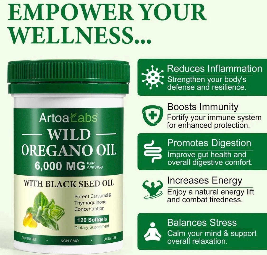 Wild Oregano Oil 6,000mg with Black Seed Oil – 120 Softgels