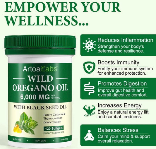 Wild Oregano Oil 6,000mg with Black Seed Oil – 120 Softgels