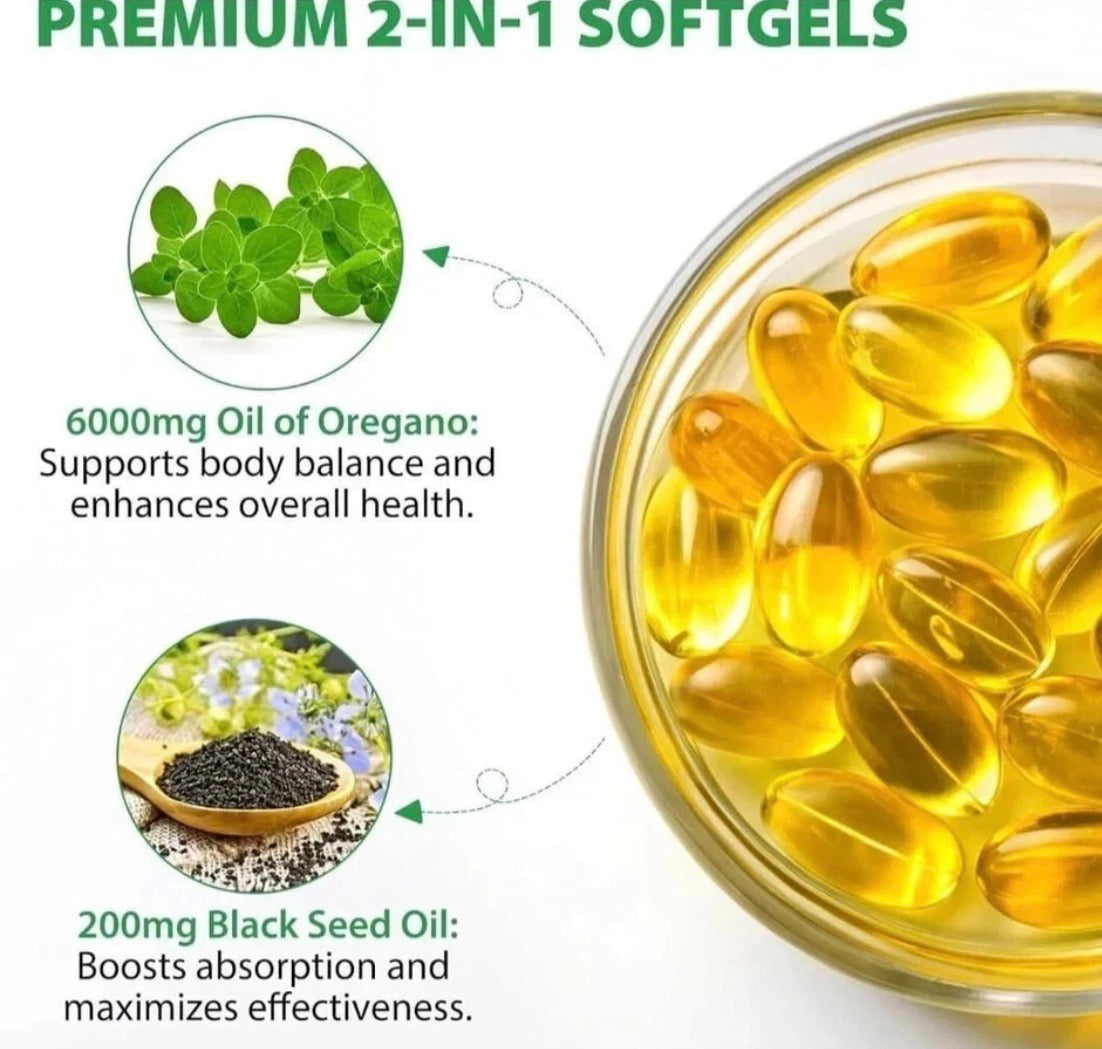 Wild Oregano Oil 6,000mg with Black Seed Oil – 120 Softgels