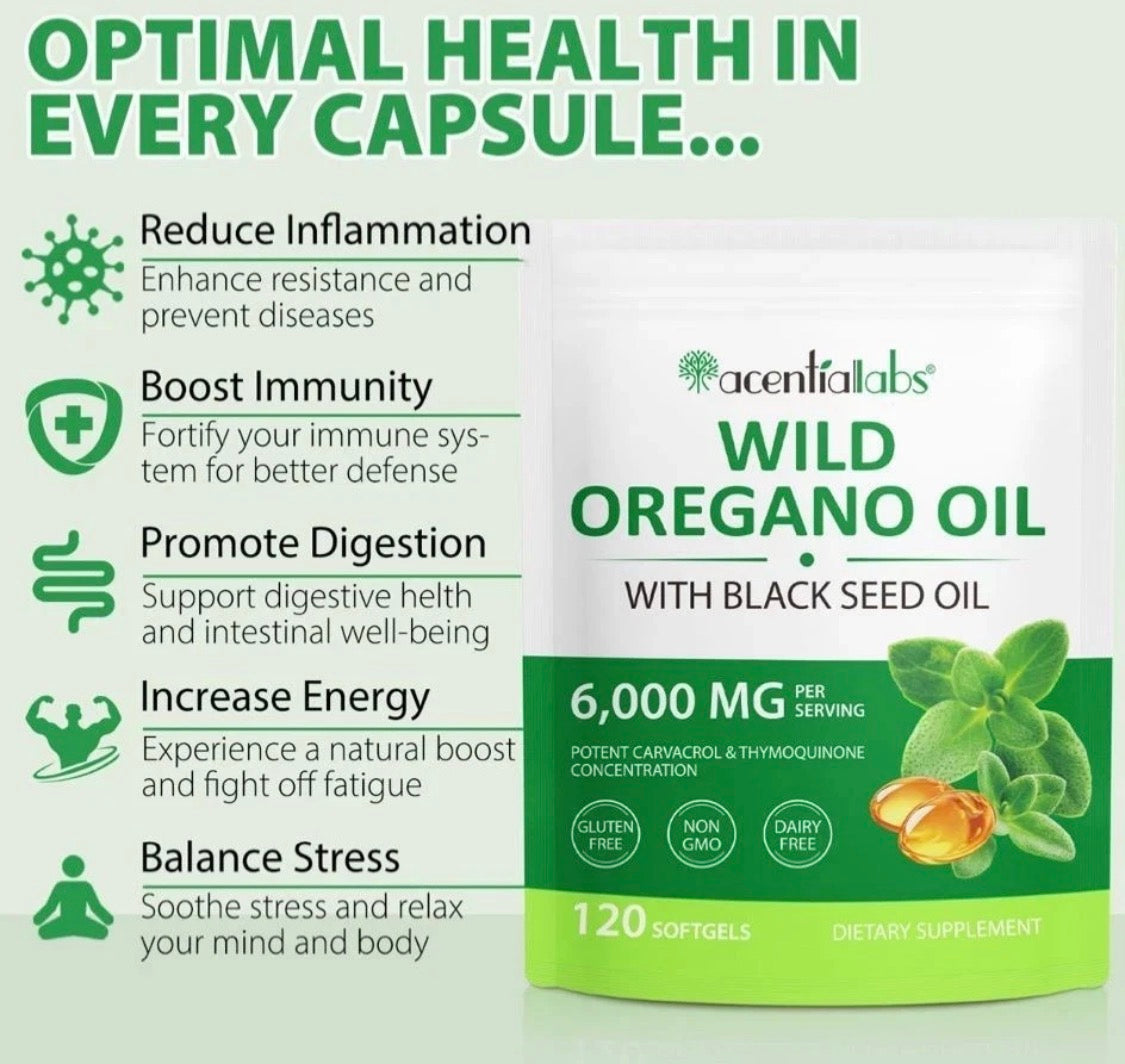Wild Oregano Oil 6,000mg with Black Seed Oil – 120 Softgels