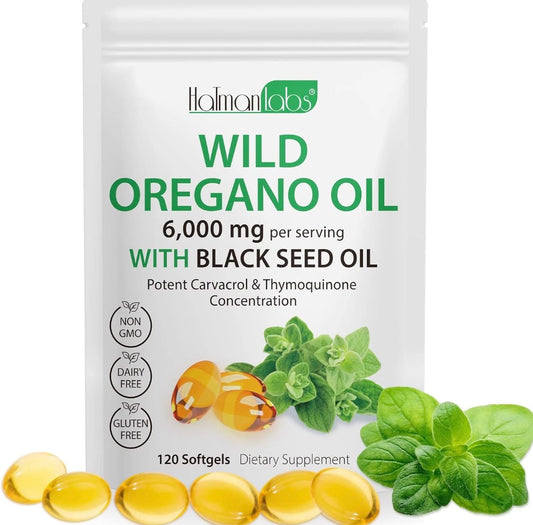 Wild Oregano Oil 6,000mg with Black Seed Oil – Potent Carvacrol & Thymoquinone | Non-GMO, Dairy & Gluten Free | 120 Softgels