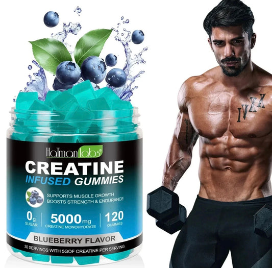 HalmanLabs Creatine Infused Gummies 5000mg | Blueberry Flavour | 120 Gummies