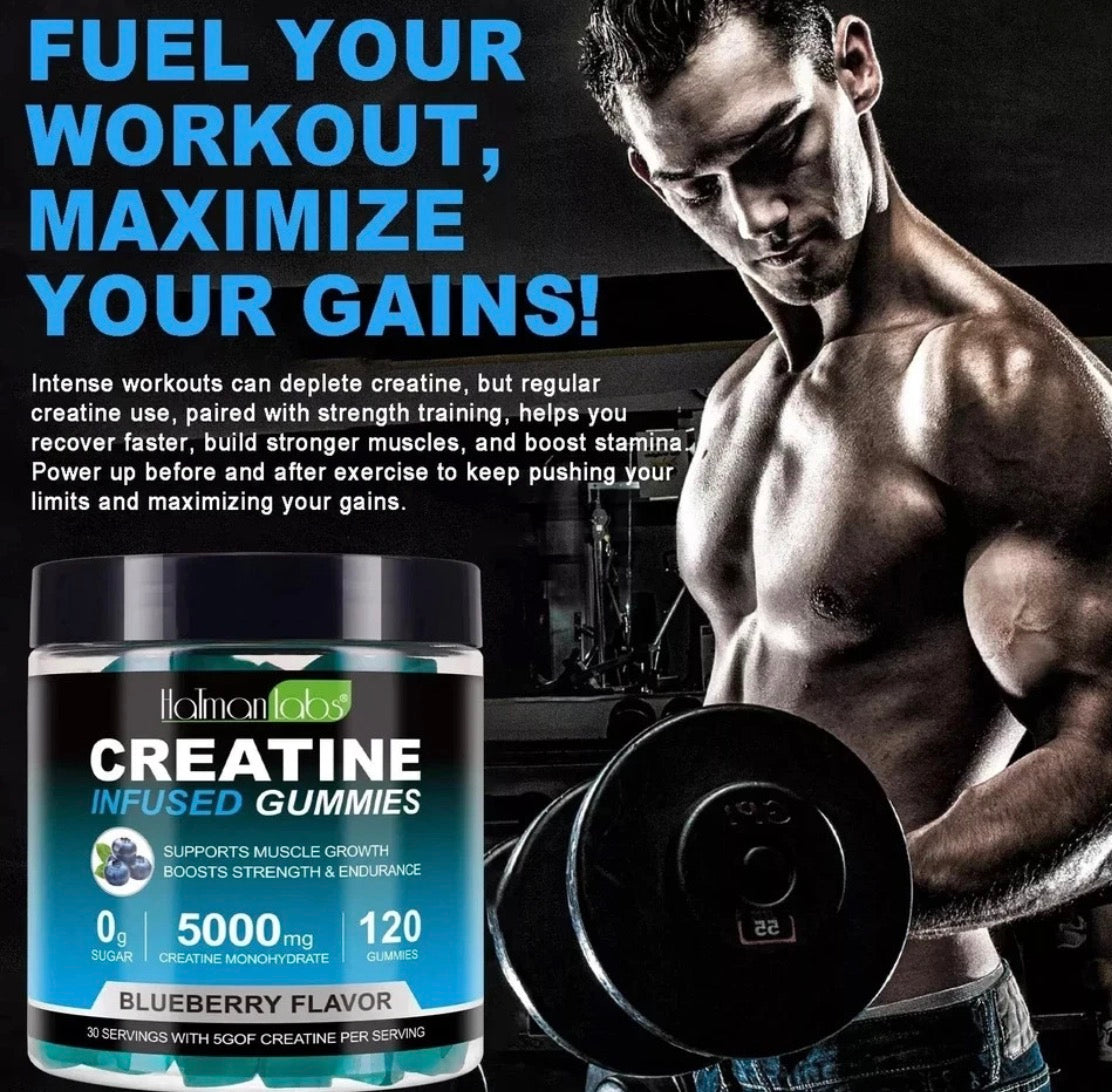 HalmanLabs Creatine Infused Gummies 5000mg | Blueberry Flavour | 120 Gummies