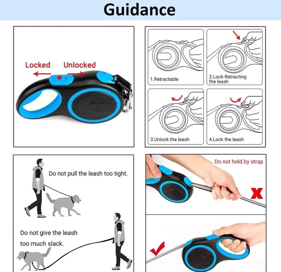 Retractable Dog Lead Extendable Training dog Leash Pet Leads 3 M 5M