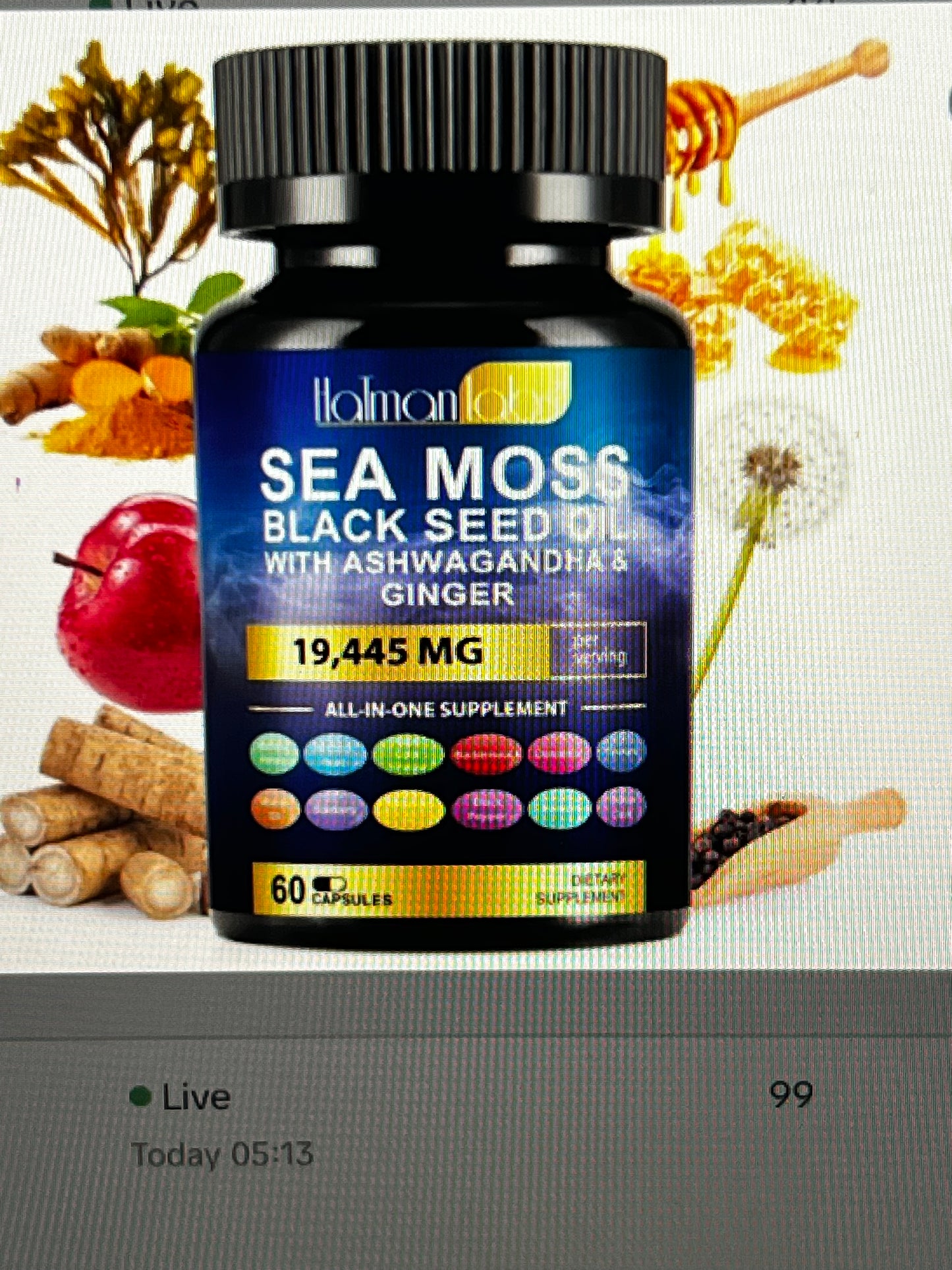 Sea Moss Black Seed Oil with Ashwagandha & Ginger – 19,445mg All-in-One Supplement