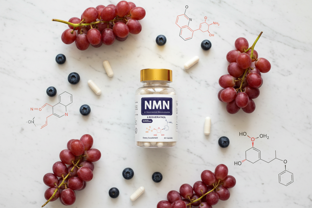 NMN Resveratrol Flat Lay