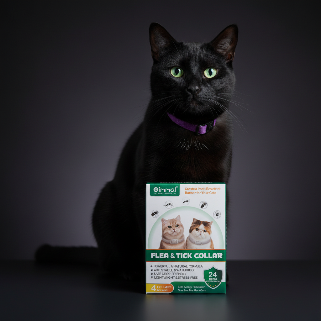Oimmal Flea & Tick Collar - Black Cat with Purple Collar