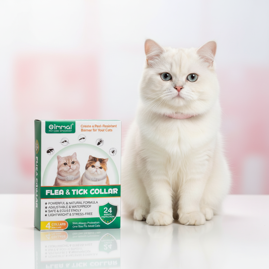 Oimmal Flea & Tick Collar - White Cat with Pink Collar